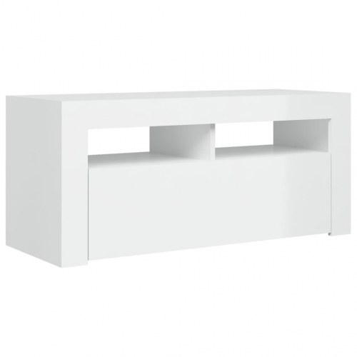 Tv-skab med LED-lys - 90×35×40 cm, hvid højglans