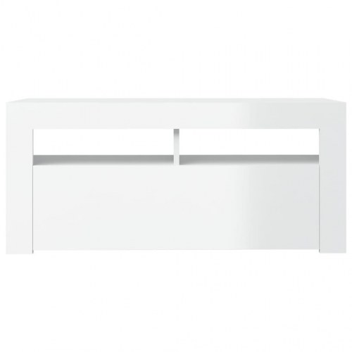 Tv-skab med LED-lys - 90×35×40 cm, hvid højglans