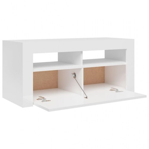 Tv-skab med LED-lys - 90×35×40 cm, hvid højglans
