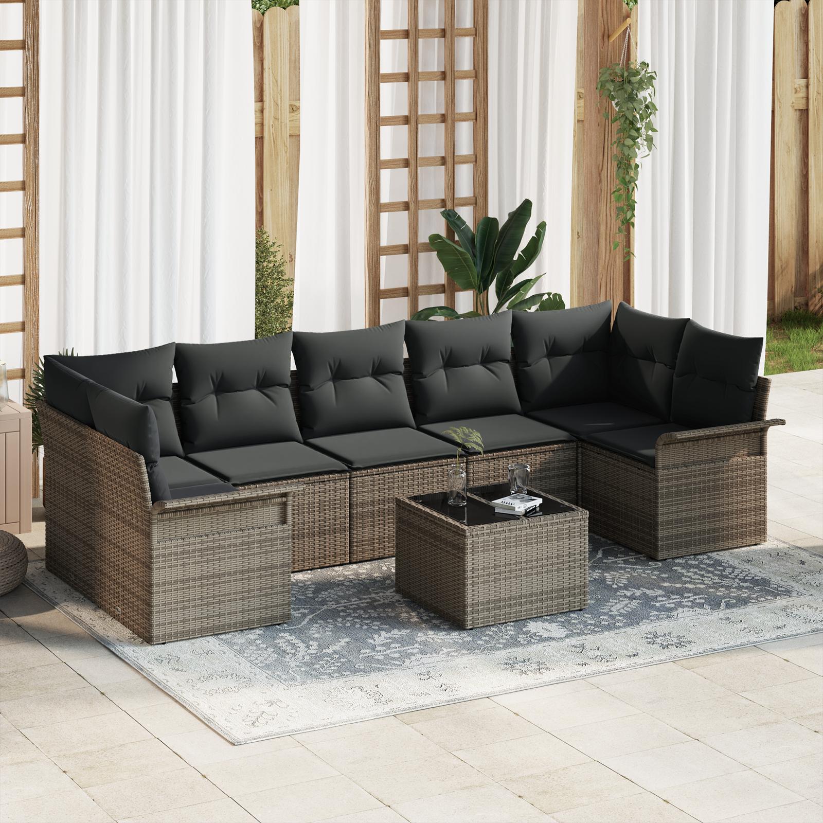 Havesofa Sæt med pude med opbevaring 8 stk Grå 55 x 55 x 37 cm