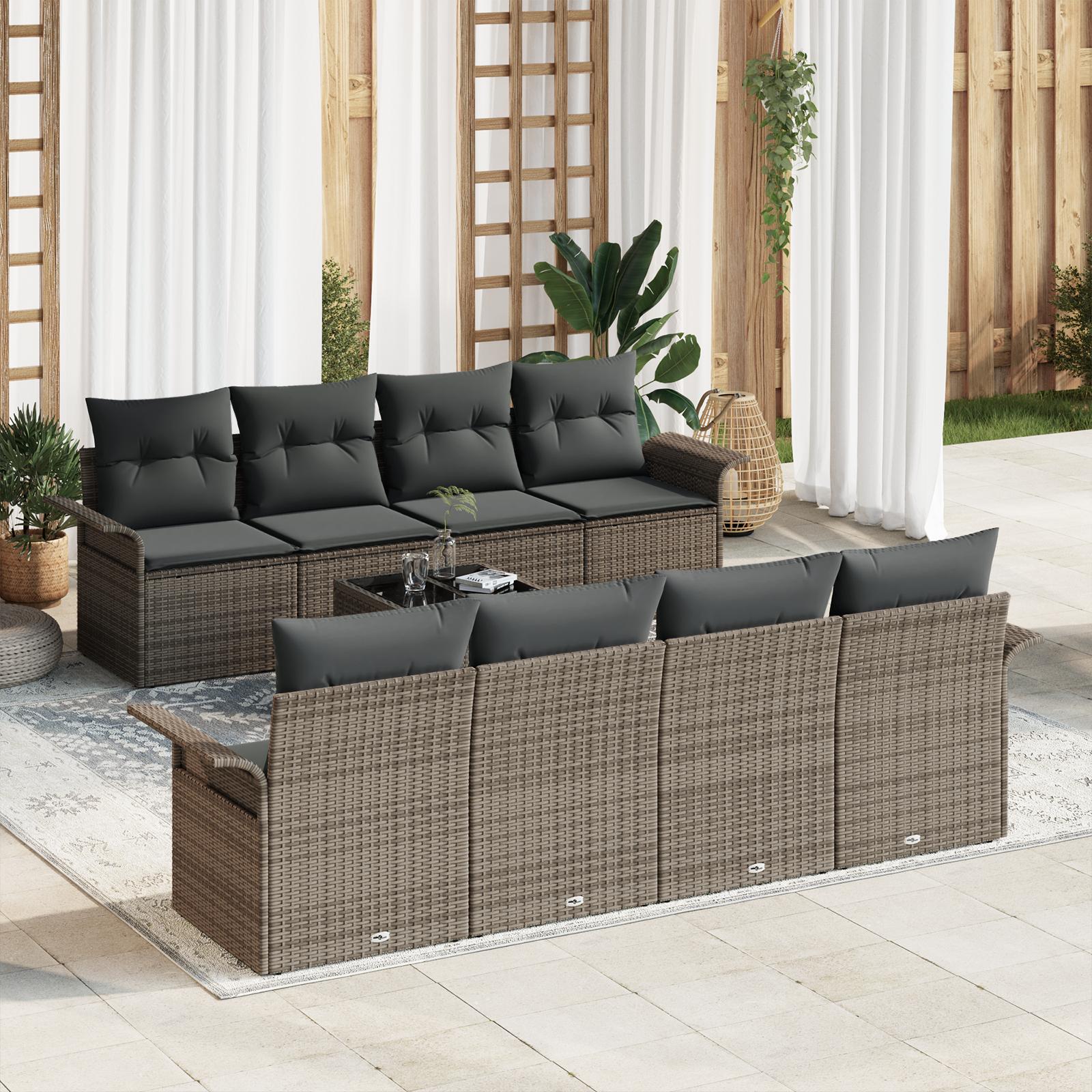 Havesofa Sæt med pude med opbevaring 9 stk Grå 55 x 55 x 37 cm