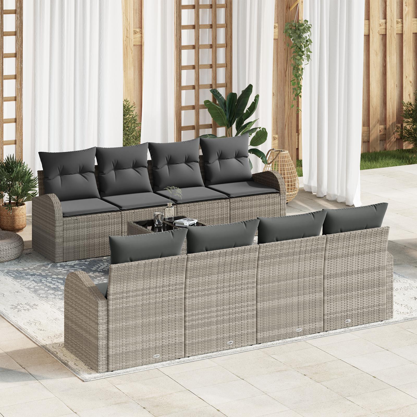 Havesofa Sæt med pude 9 stk Lysegrå og mørkegrå 55 x 55 x 37 cm