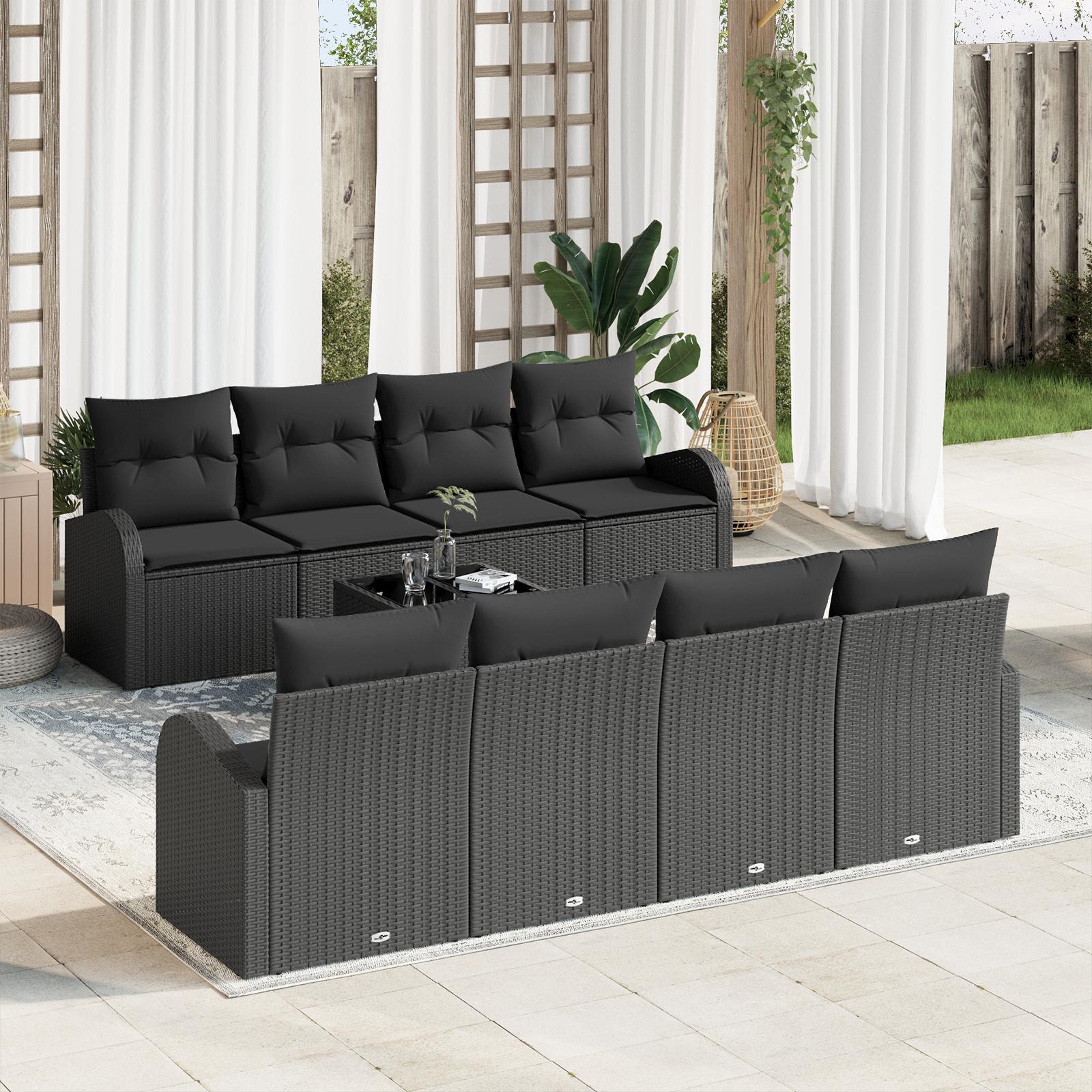 Havesofa Sæt med pude med opbevaring 9 stk Sort 55 x 55 x 37 cm