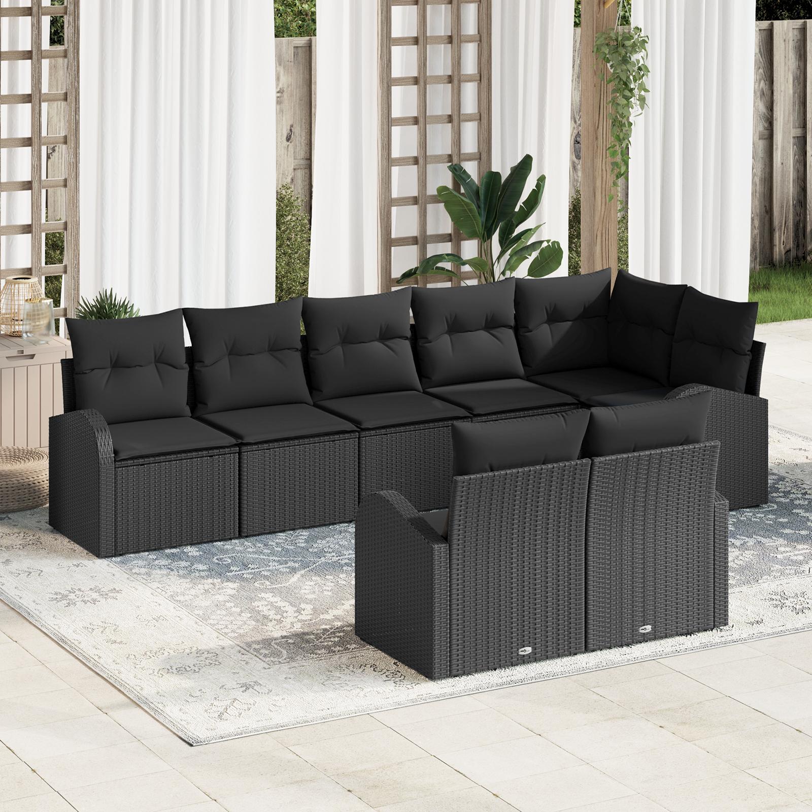 Havesofa SÃ¦t med pude 8 stk Sort Poly rattan