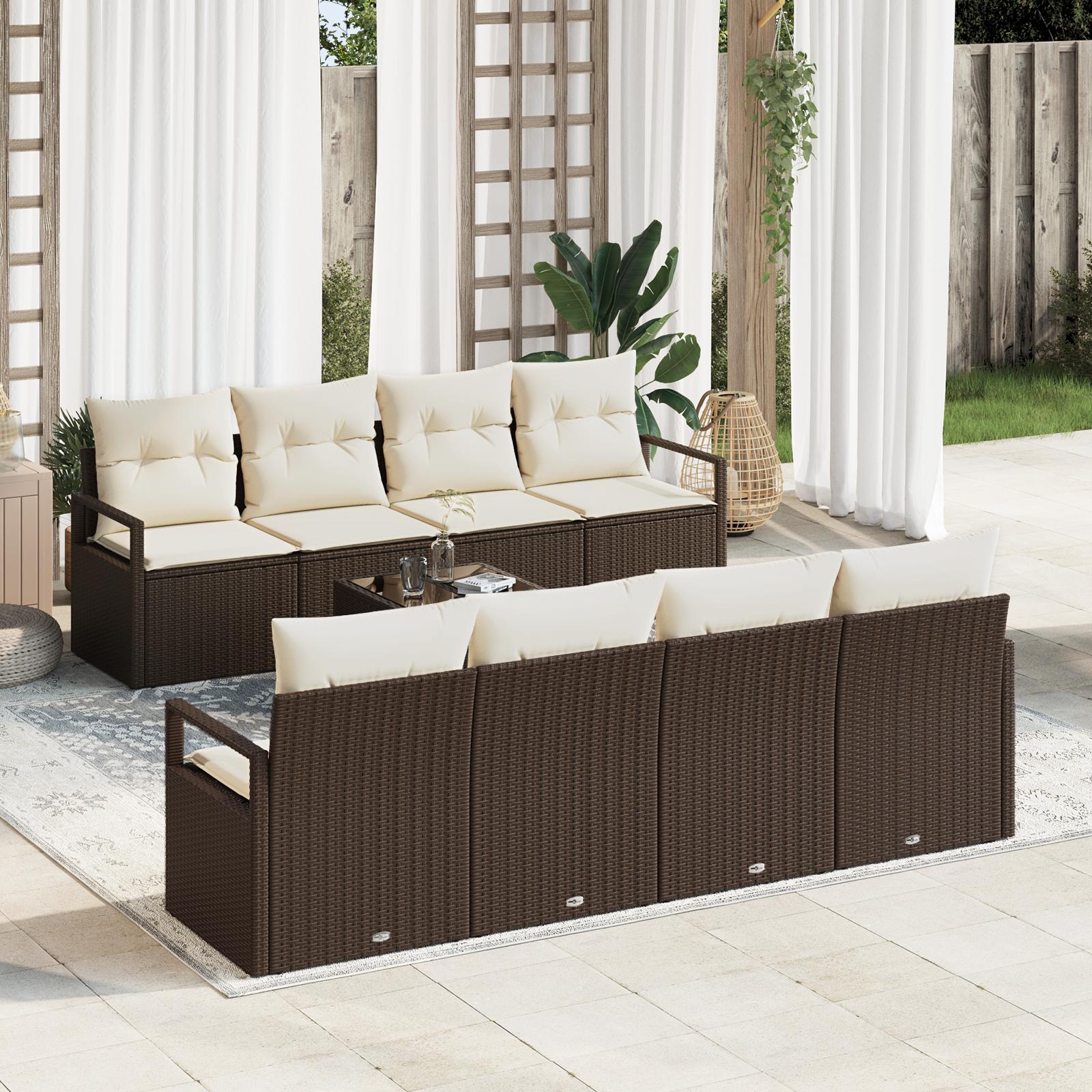 Havesofa Sæt med pude 9 stk Brun og Creme 55 x 55 x 37 cm