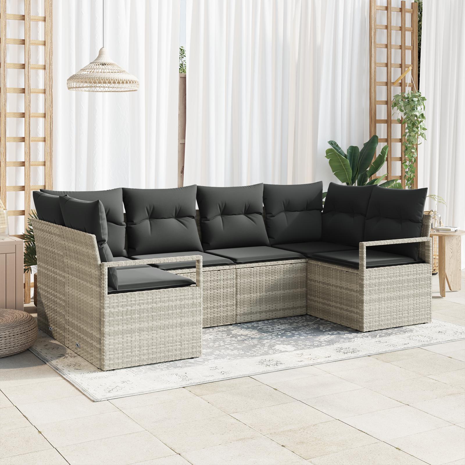 Havesofa Sæt 6 stk Lysegrå Poly Rattan og pulverlakeret stål