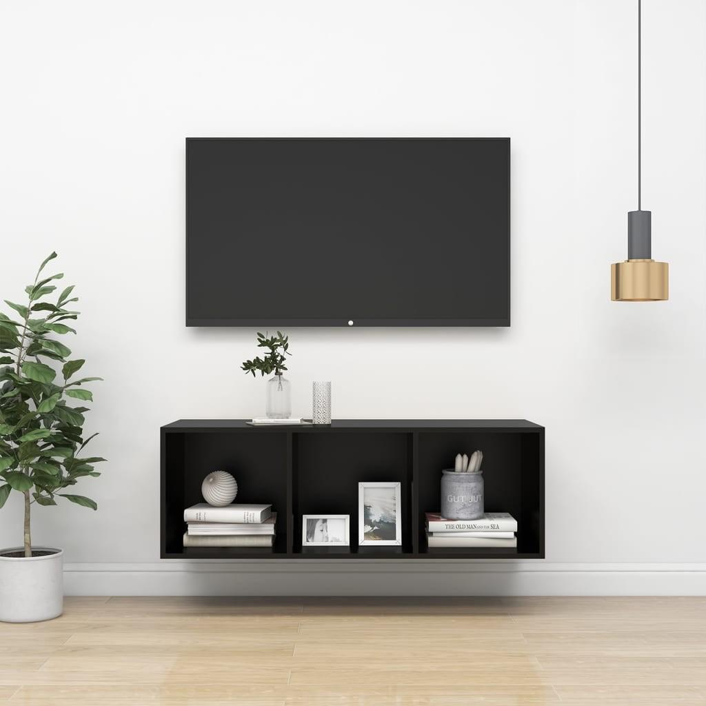 Væghængt tv-skab 37x37x107 cm konstrueret træ sort