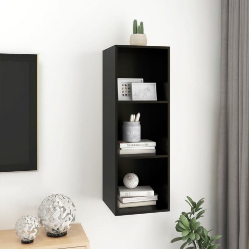 Væghængt tv-skab 37x37x107 cm konstrueret træ sort