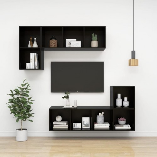 Væghængt tv-skab 37x37x107 cm konstrueret træ sort