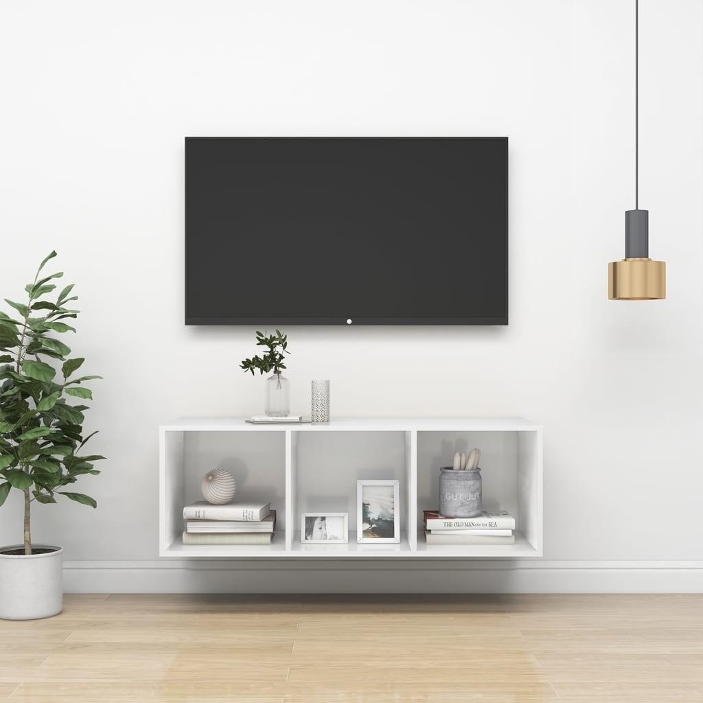 Væghængt tv-skab 37x37x107cm spånplade hvid højglans