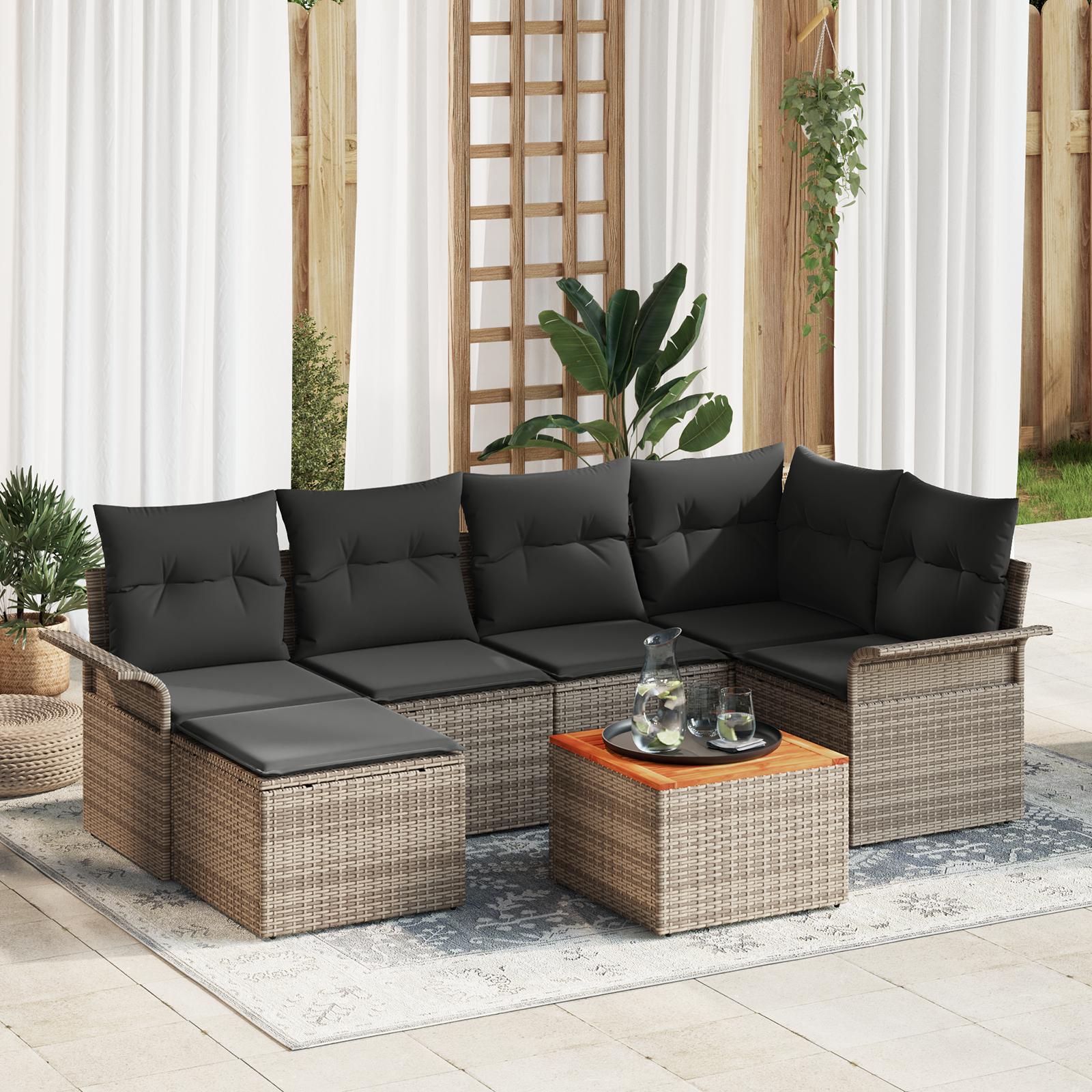 Havesofa Sæt 7 stk Grå Polyrattan, stål og massivt akacietræ