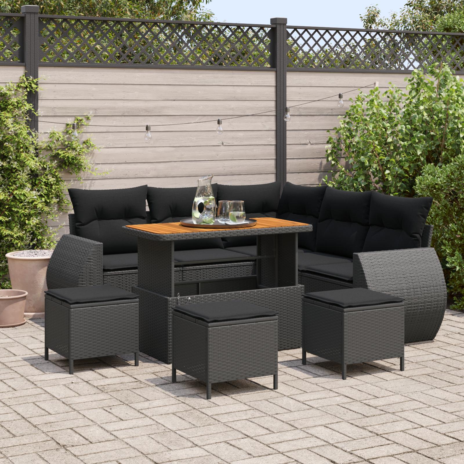 Havesofa sæt 9 stk i sort polyrattan med højt bord