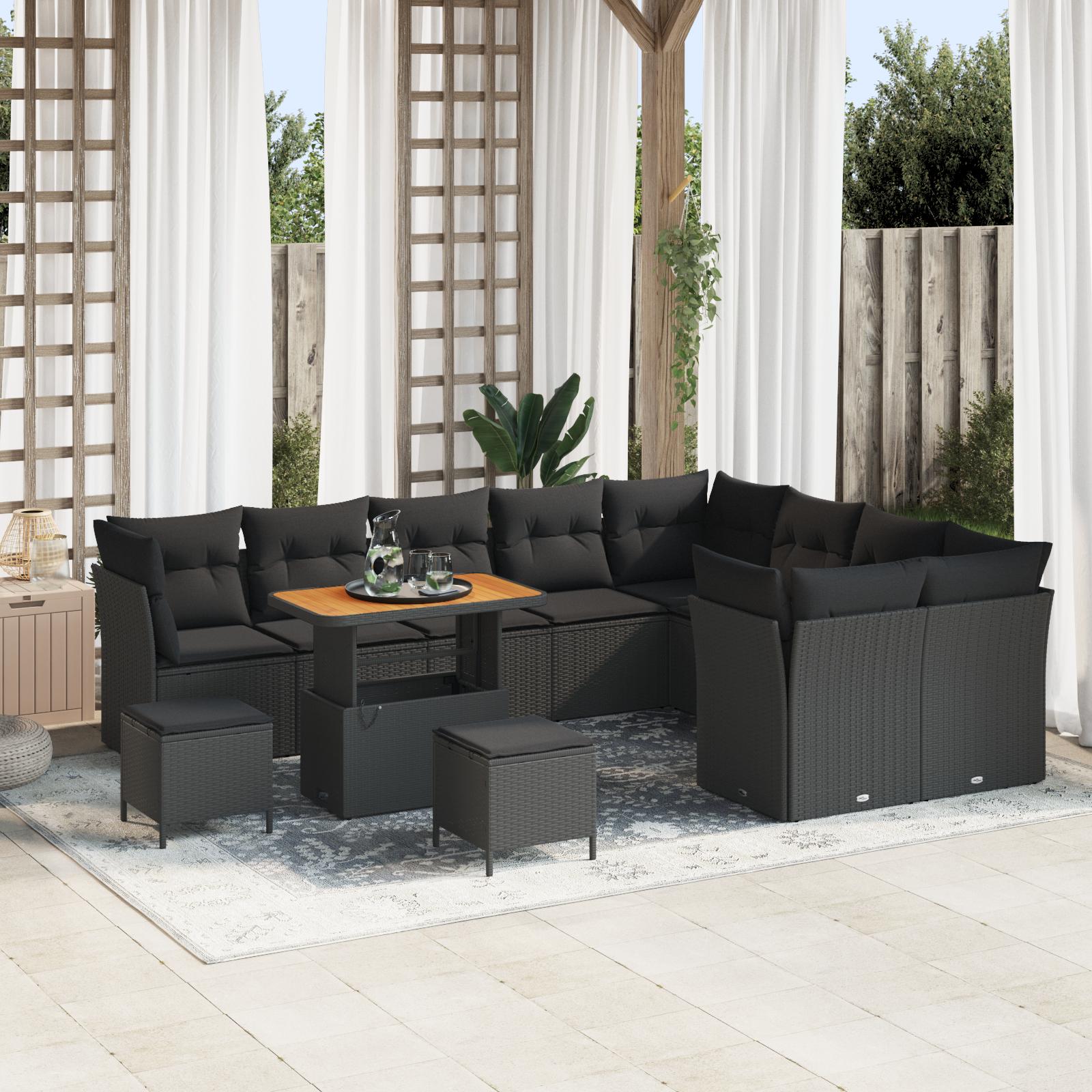 Havesofa Sæt med pude 12 stk Sort 90 x 55 x 71 cm