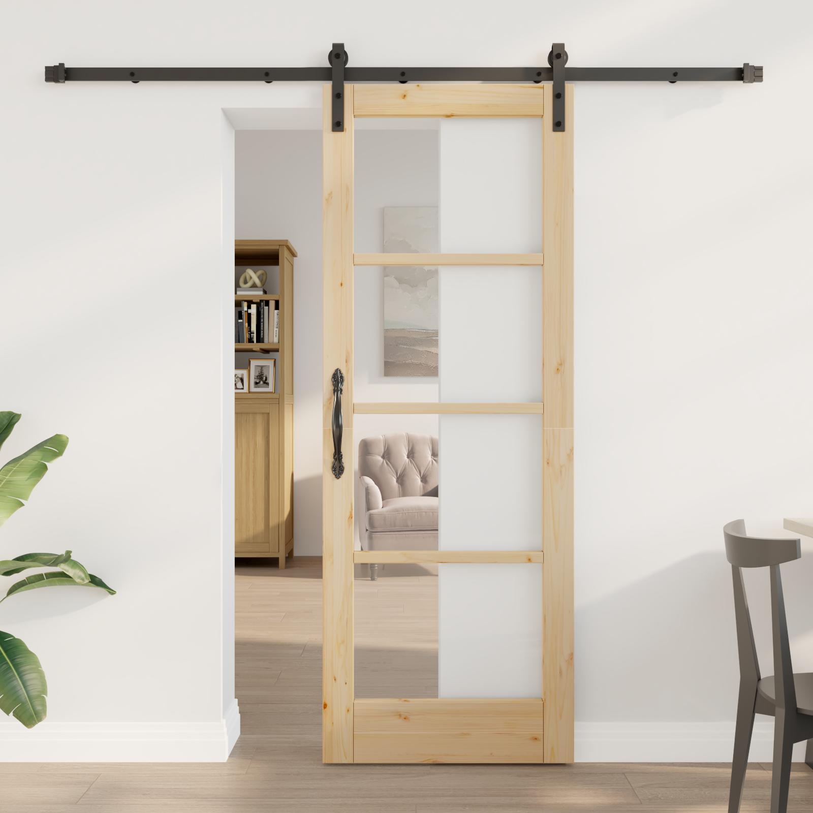 Skydedør ORKDAL naturfarvet 73,5 × 198,5 cm i fyrretræ og glas