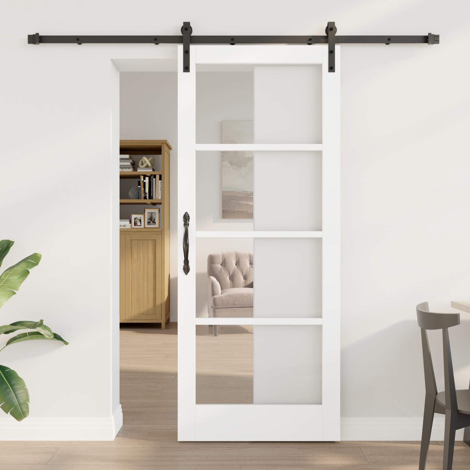 Skydedør ORKDAL - hvid 83 × 202 cm i massivt fyrretræ og glas