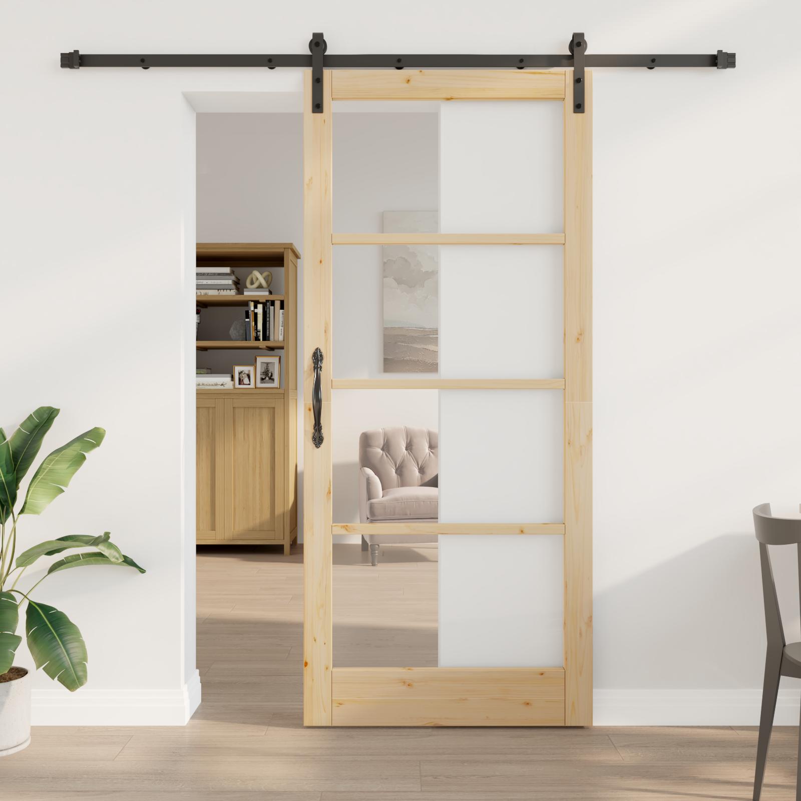Skydedør ORKDAL naturfarvet 93 × 211 cm - fyrretræ og glas