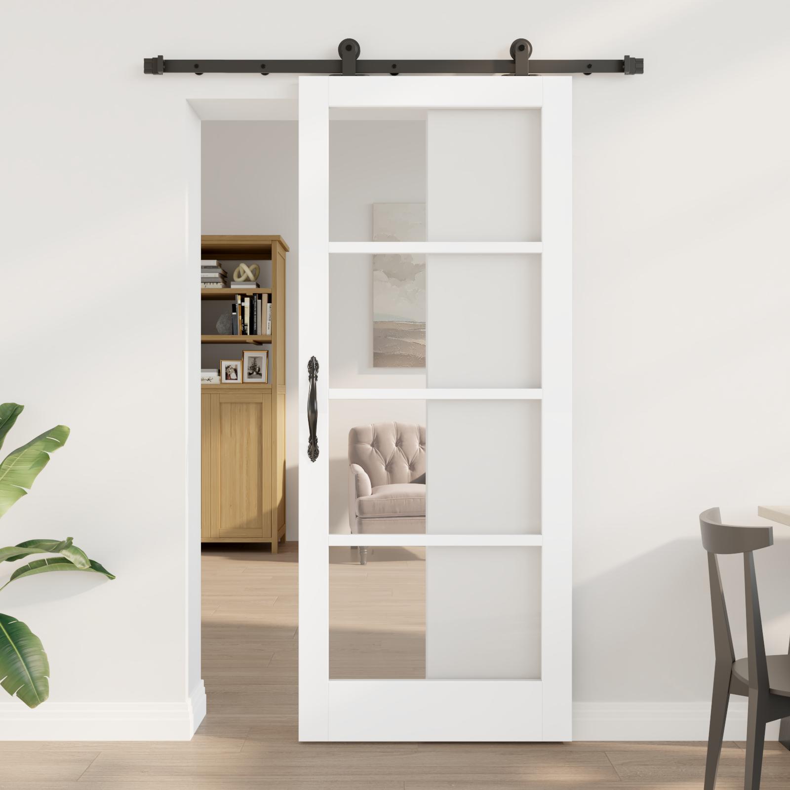 Skydedør ORKDAL - hvid 83 × 202 cm i massivt fyrretræ og glas