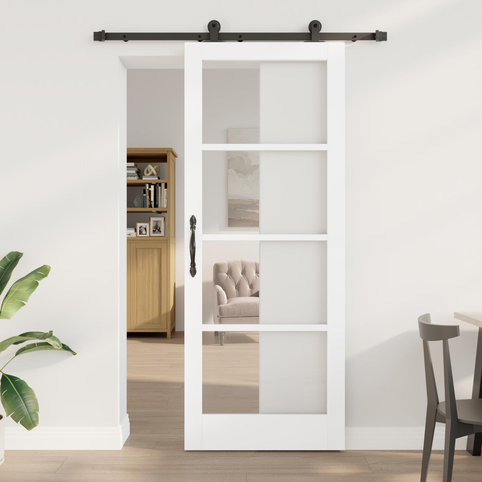 Skydedør ORKDAL - hvid 83 × 211 cm i massivt fyrretræ og glas
