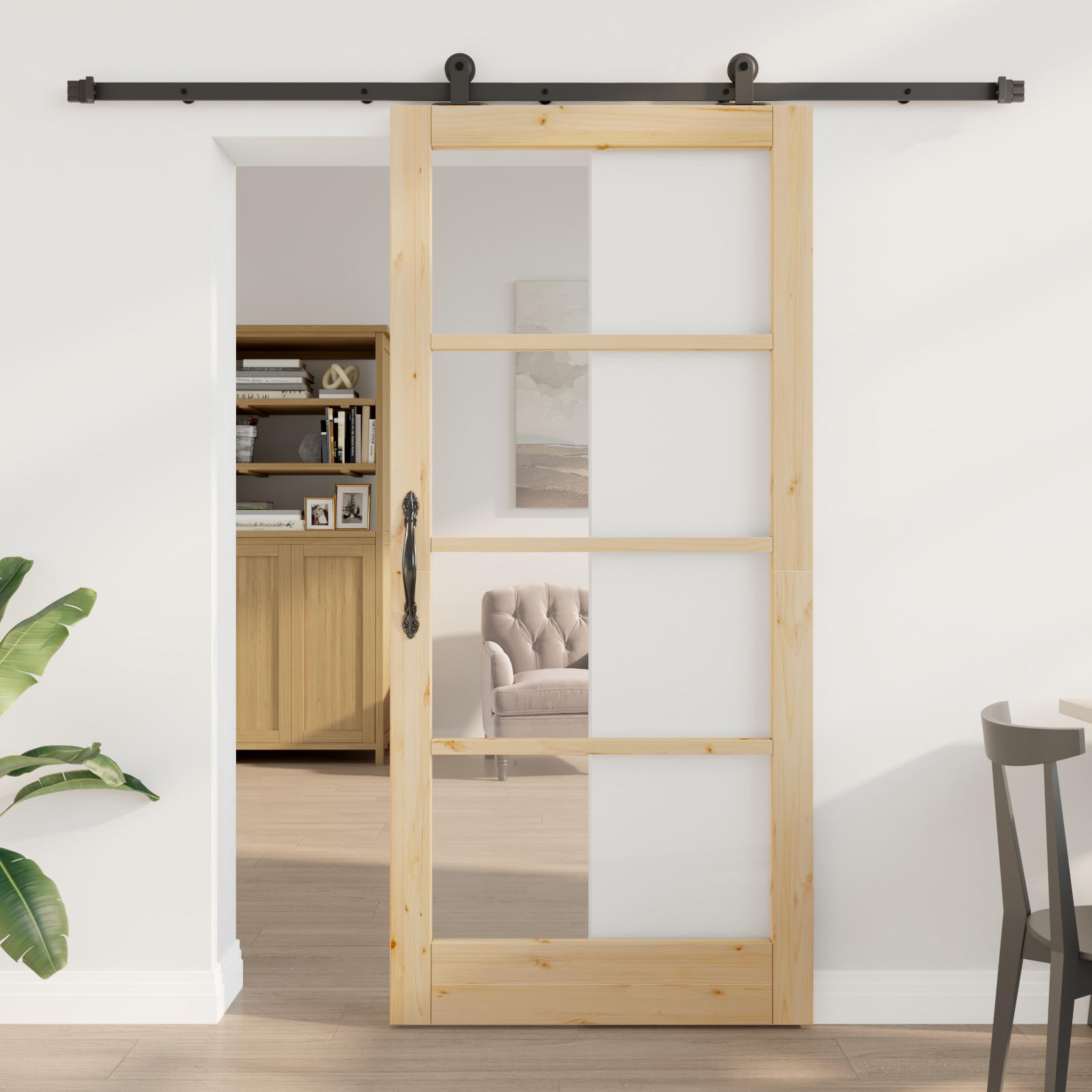 Skydedør ORKDAL naturfarvet - fyrretræ og glas 93 × 202 cm