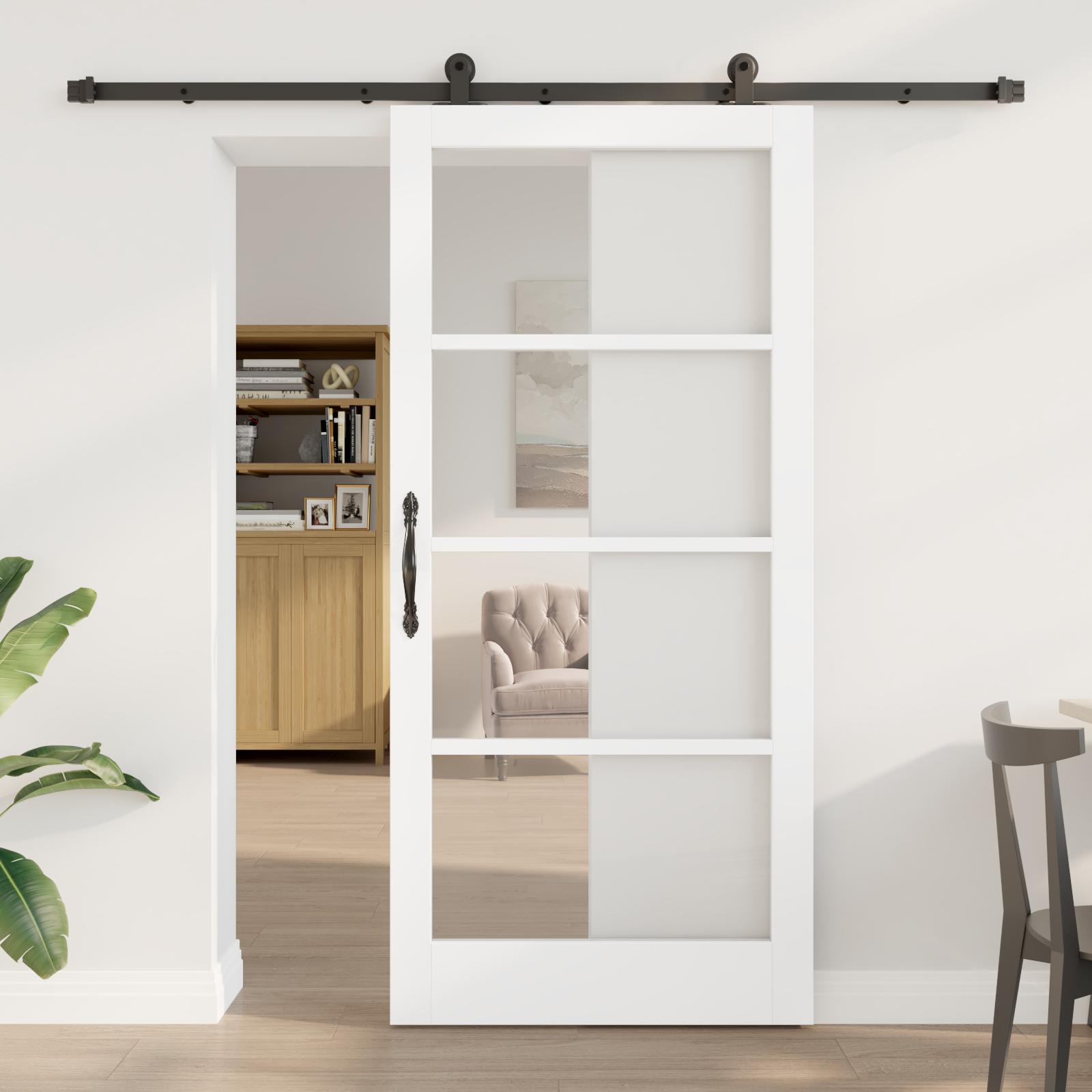 Skydedør ORKDAL - hvid 93 × 202 cm i massivt fyrretræ og glas