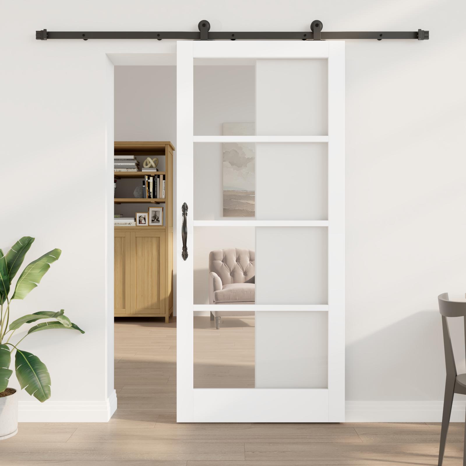 Skydedør ORKDAL - hvid 93 × 211 cm i massivt fyrretræ og glas