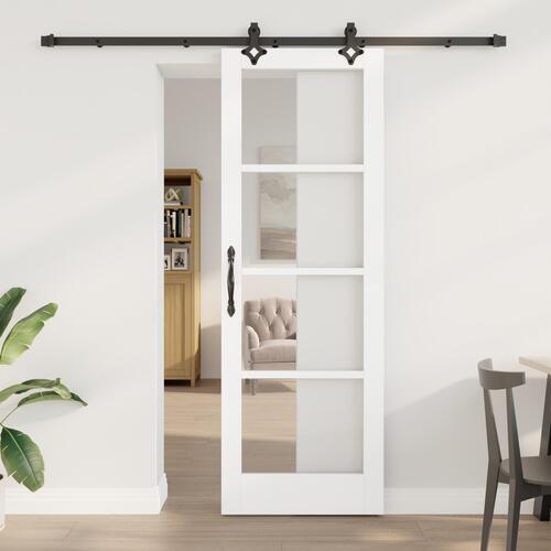 Glidedør med hardware sæt hvid 73,5x211 cm massivt træ fyr
