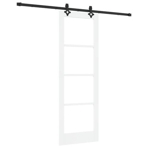 Glidedør med hardware sæt hvid 73,5x211 cm massivt træ fyr