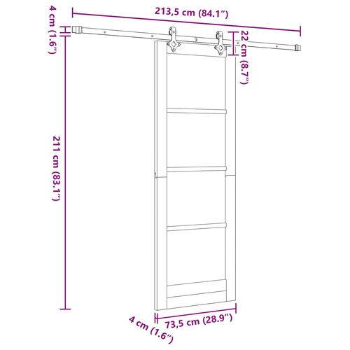 Glidedør med hardware sæt hvid 73,5x211 cm massivt træ fyr