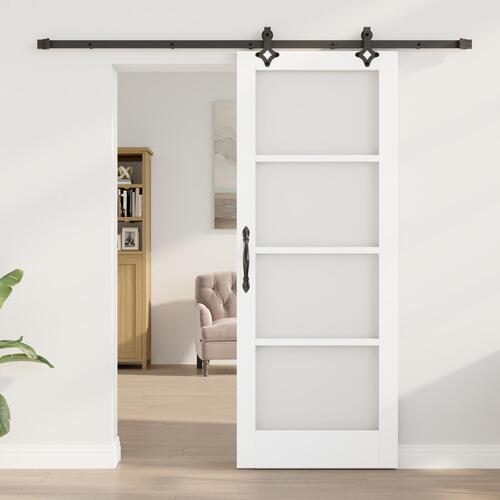 Glide dør med hardware sæt hvid 78x202 cm solid fyrretræ