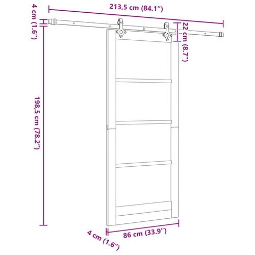 Glidende dør med hardware sæt hvid 86x198,5 cm massivtræ fyr, indendørs dør med glas 'ORKDAL'hvid 86x198,5x4 cm