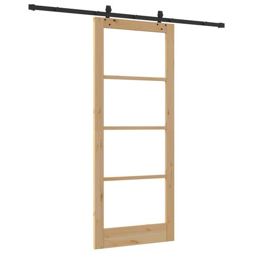 Glidedør med hardware sæt 86x211 cm massiv træ fyrretræ