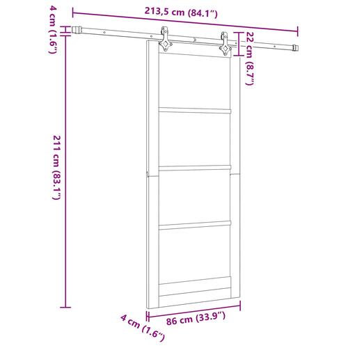 Glidedør med hardware sæt 86x211 cm massiv træ fyrretræ