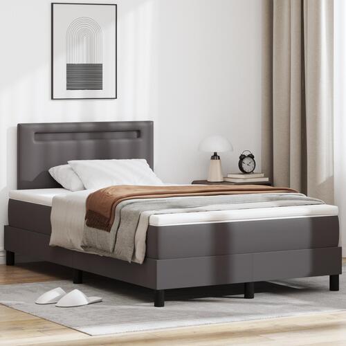 Box Spring Seng med Madras Grå Lille Dobbel Kunstlæder