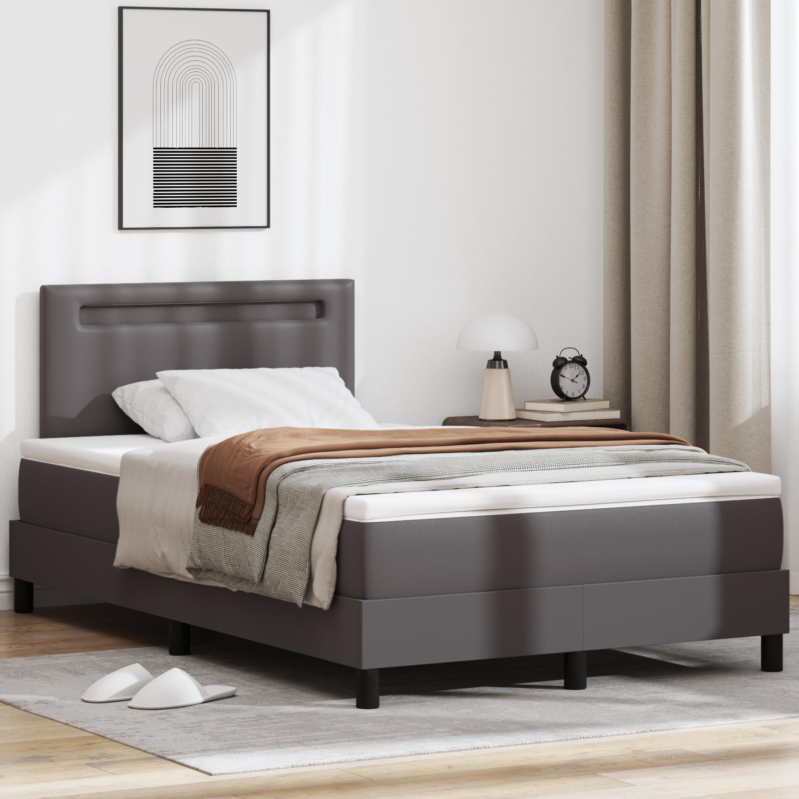 Box Spring Seng med Madras Grå Lille Dobbel Kunstlæder