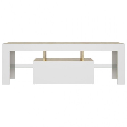 Tv-bord med LED-lys 120x35x40 cm hvid og sonoma-eg