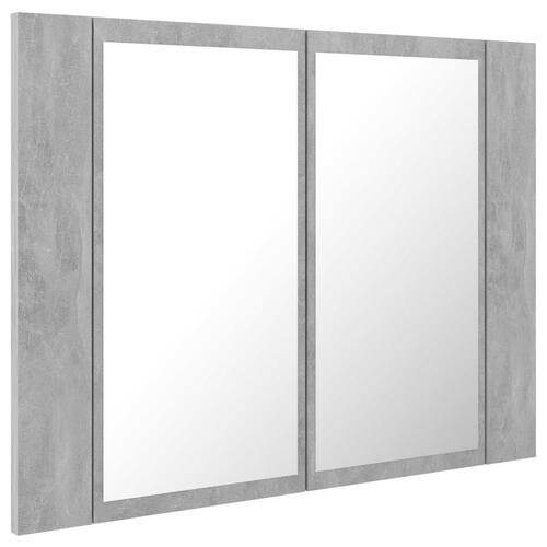 Badeværelsesskab m. spejl og LED-lys 60x12x45 cm akryl betongrå