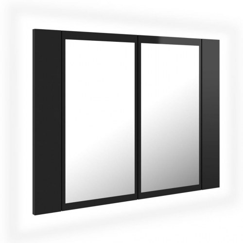 Badeværelsesskab m. spejl+LED-lys 60x12x45 akryl sort højglans