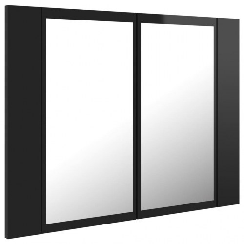 Badeværelsesskab m. spejl+LED-lys 60x12x45 akryl sort højglans
