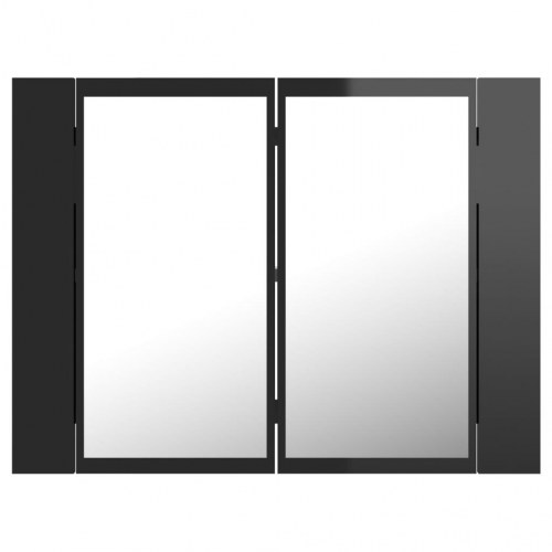 Badeværelsesskab m. spejl+LED-lys 60x12x45 akryl sort højglans