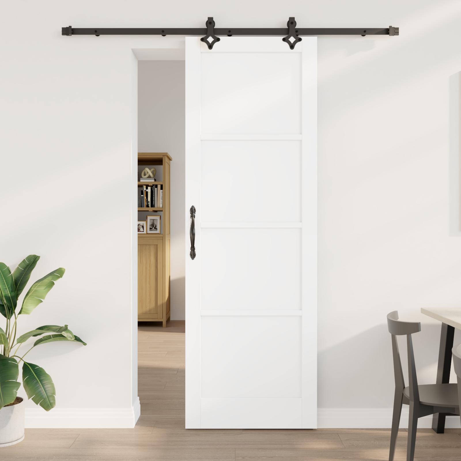 Skydedør med hardware sæt Hvid 78x232 cm Solid fyrretræ, Indvendig dør 'ORKDAL'Hvid 78x232x4 cm Solid fyrretræ