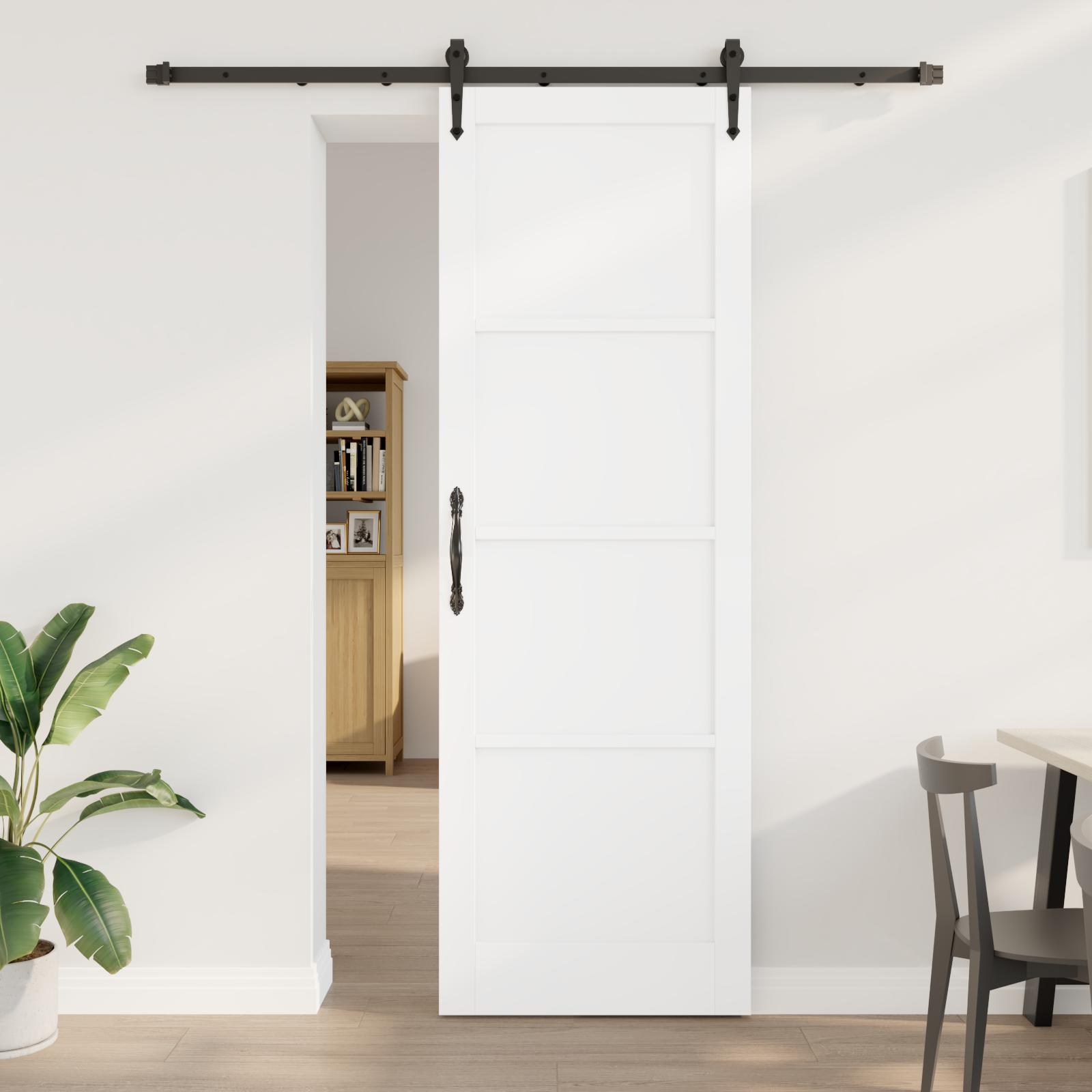 Skydedør med hardware sæt Hvid 78x232 cm Solid fyrretræ, Indvendig dør 'ORKDAL'Hvid 78x232x4 cm Solid fyrretræ