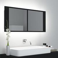Badeværelsesskab m. spejl og LED-lys 100x12x45 cm akryl sort