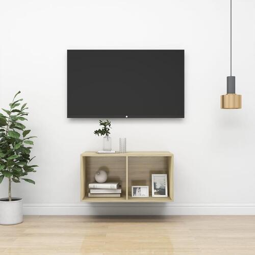 Væghængt tv-bord 37x37x72 cm konstrueret træ sonoma-eg
