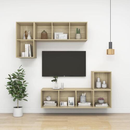 Væghængt tv-bord 37x37x72 cm konstrueret træ sonoma-eg
