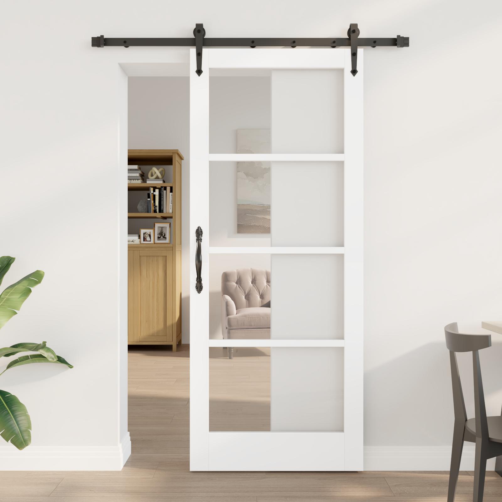 Skydedør ORKDAL - hvid 83 x 202 cm i massivt fyrretræ og glas