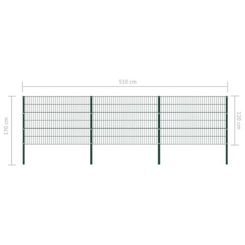 Hegnspaneler med stolper 5,1 x 1,2 m jern grøn