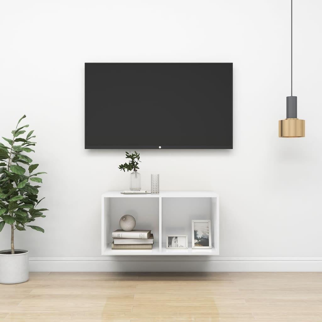 Væghængt tv-bord 37x37x72 cm konstrueret træ hvid