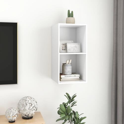 Væghængt tv-bord 37x37x72 cm konstrueret træ hvid
