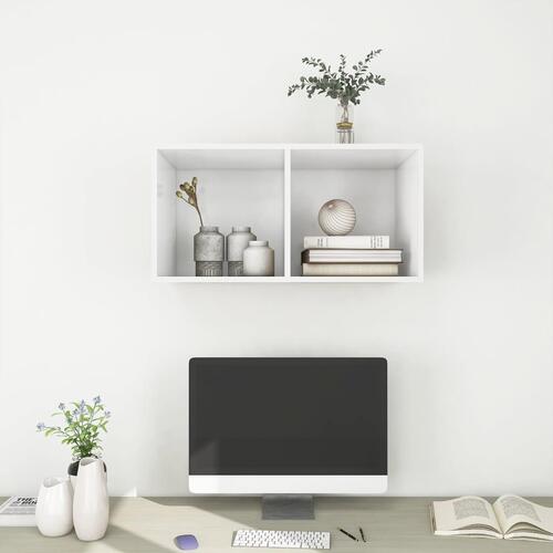Væghængt tv-bord 37x37x72 cm konstrueret træ hvid
