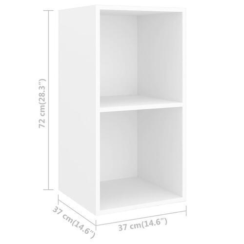 Væghængt tv-bord 37x37x72 cm konstrueret træ hvid